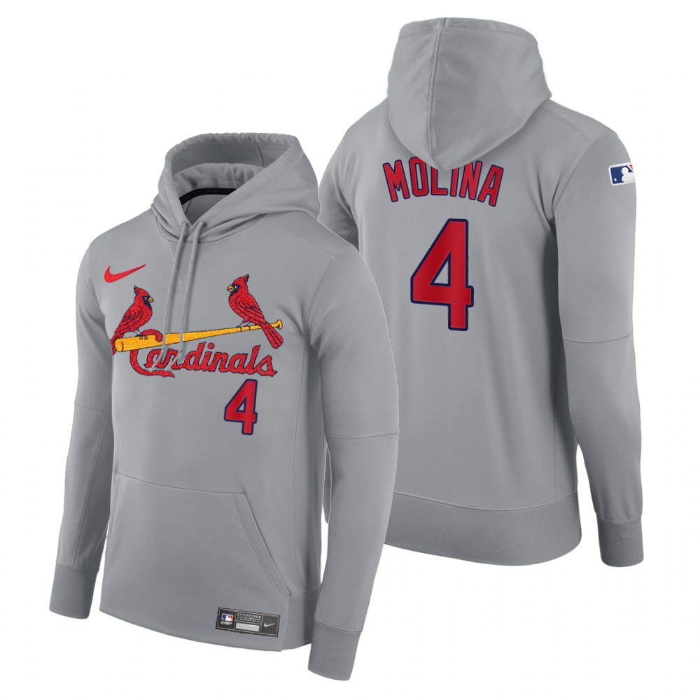 Cheap Men St.Louis Cardinals 4 Molina gray road hoodie 2021 MLB Nike Jerseys